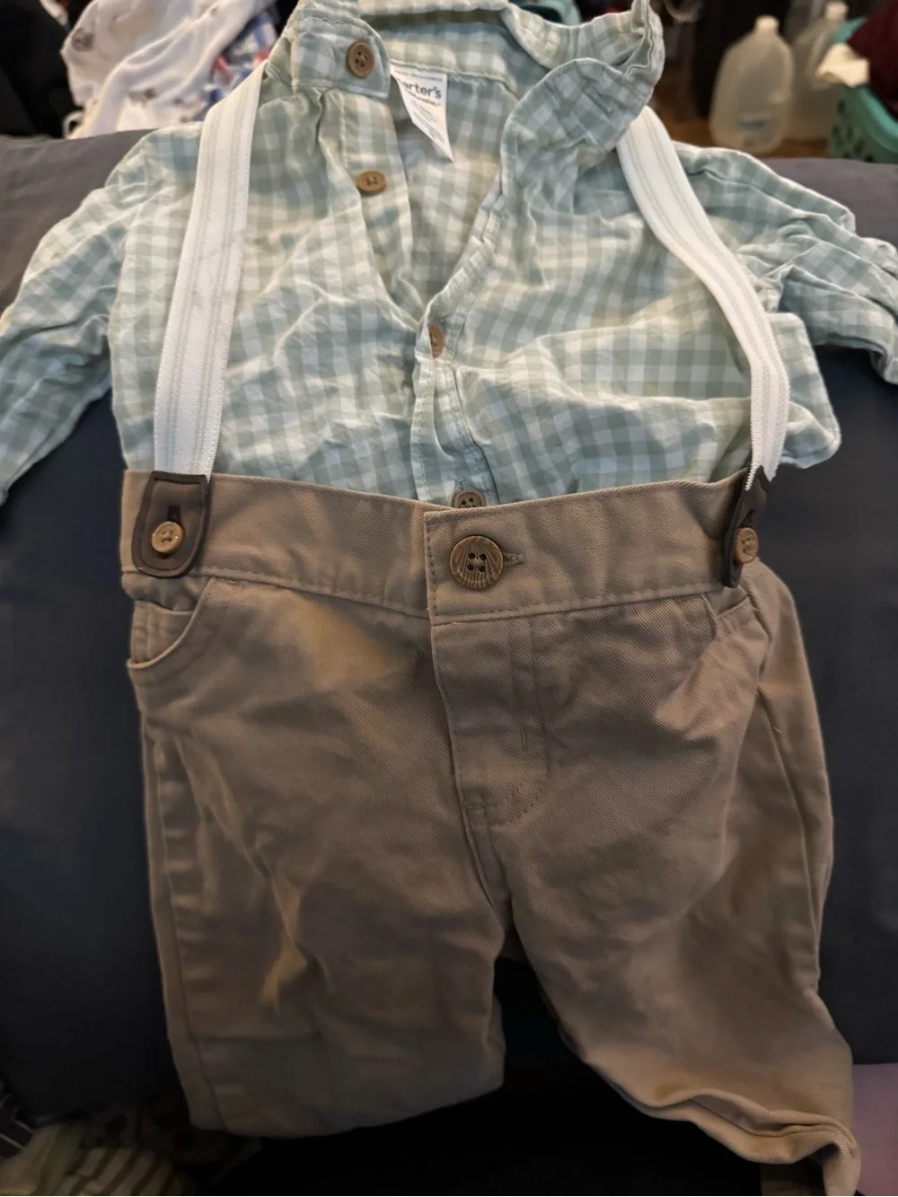 Carter's Light Green Gingham Button-Up Baby Romper - Picture 4 of 4